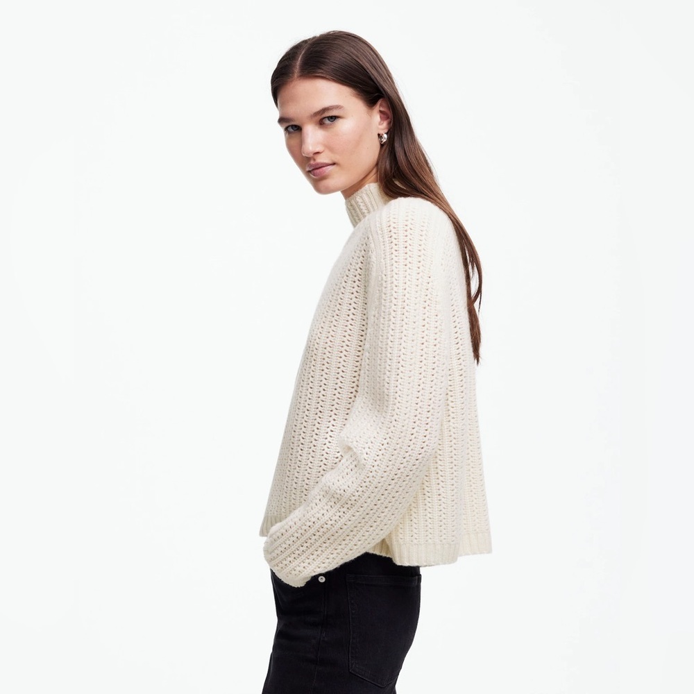 Madewell Pointelle-Stitch Mockneck Sweater in Heather Ivory - Picture 4 of 15